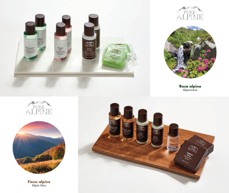 Linea di prodotti cortesia Pure Alpine di Amonn sul catalogo on line di Atelier dell'Albergo