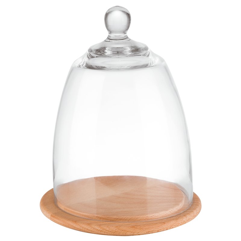 Campana Cloche vetro con vassoio legno 18,5x24,5cm